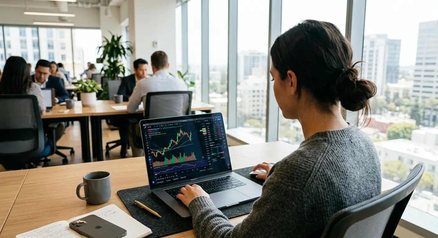 Person trading on laptop